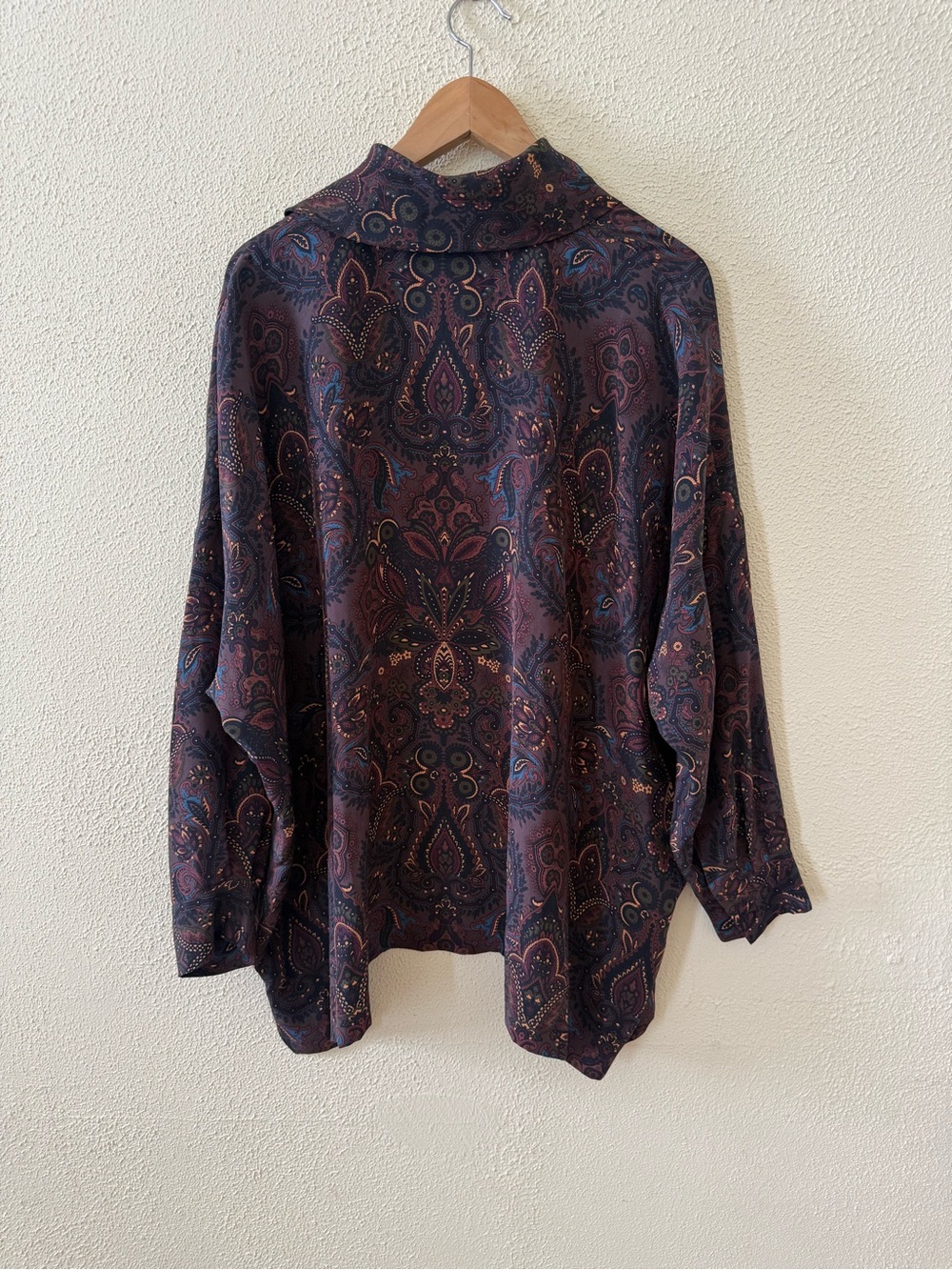 eskandar Printed Silk Button-Down Shirt with Oversized Billowy Collar 1 - Picture 3 of 5